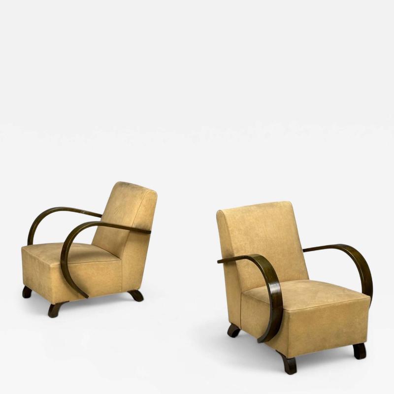Vittorio Valabrega Vittorio Valabrega Beige Velvet Bentwood Lounge Chairs Italy 1940s