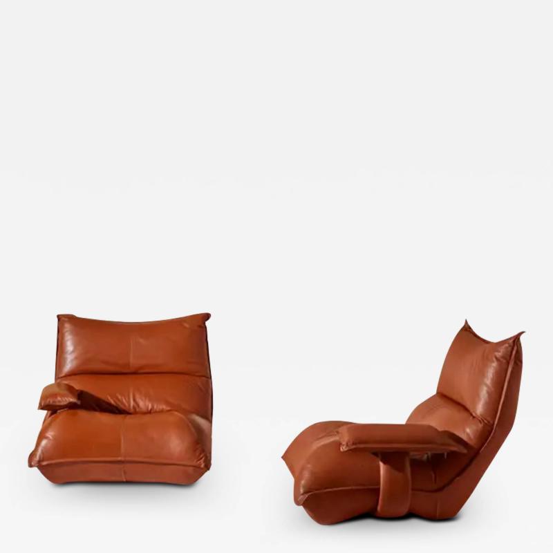 Vittorio Varo Vittorio Varo Pair of Leather Zinzolo Armchairs for Plan Interior Design Italy