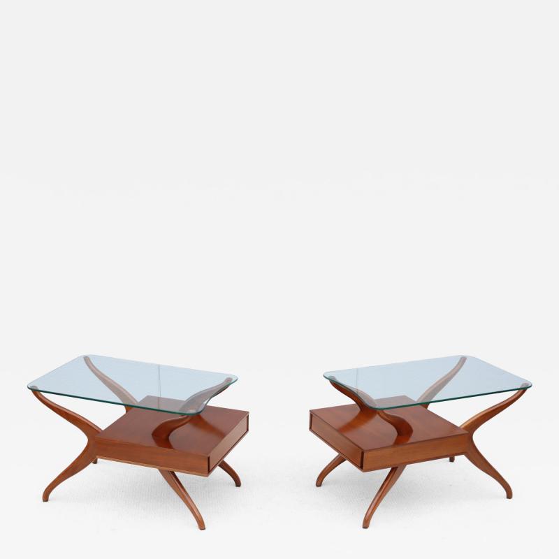 Vladimir Kagan 1960s Mid Century Modern Sculptural Side Tables With Floating Glass Top