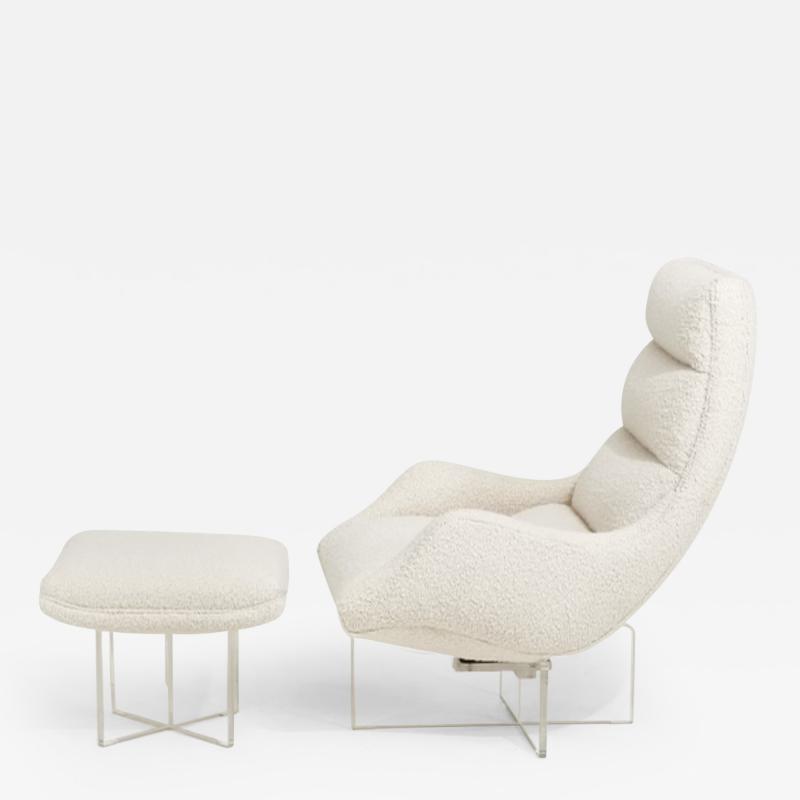 Vladimir Kagan Cosmos Lounge Chair and Ottoman in White Boucle