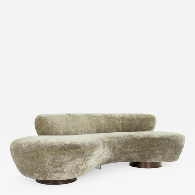 Vladimir Kagan Curved Sofa on Walnut Bases by Vladimir Kagan