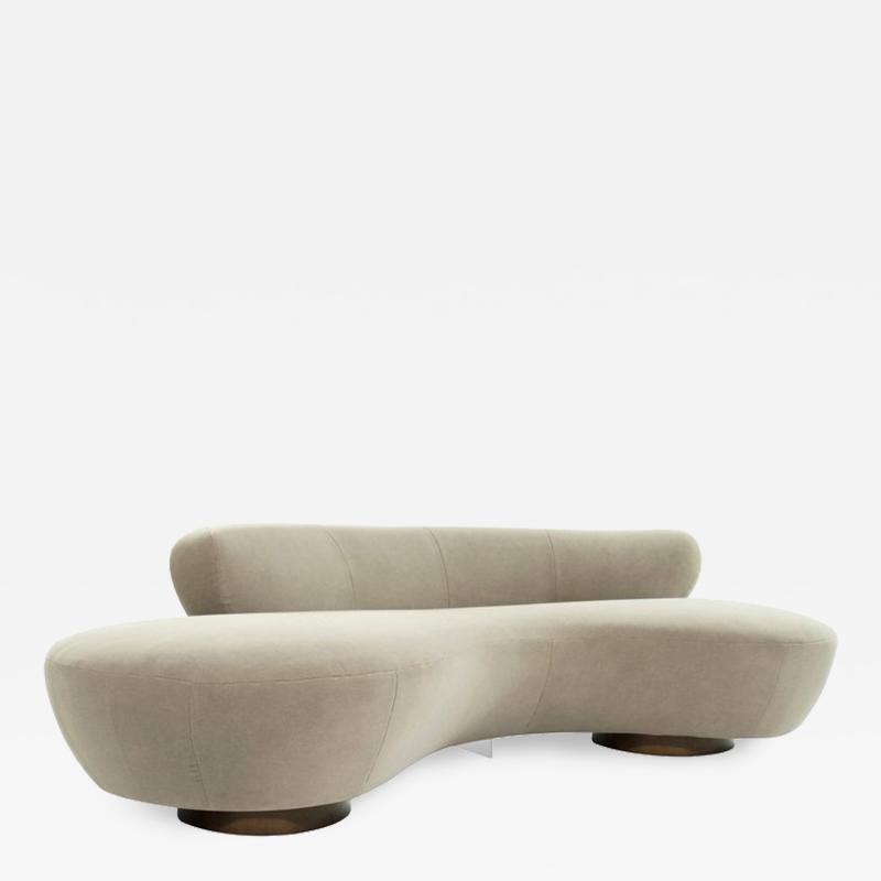 Vladimir Kagan Curved Sofa on Walnut Bases by Vladimir Kagan