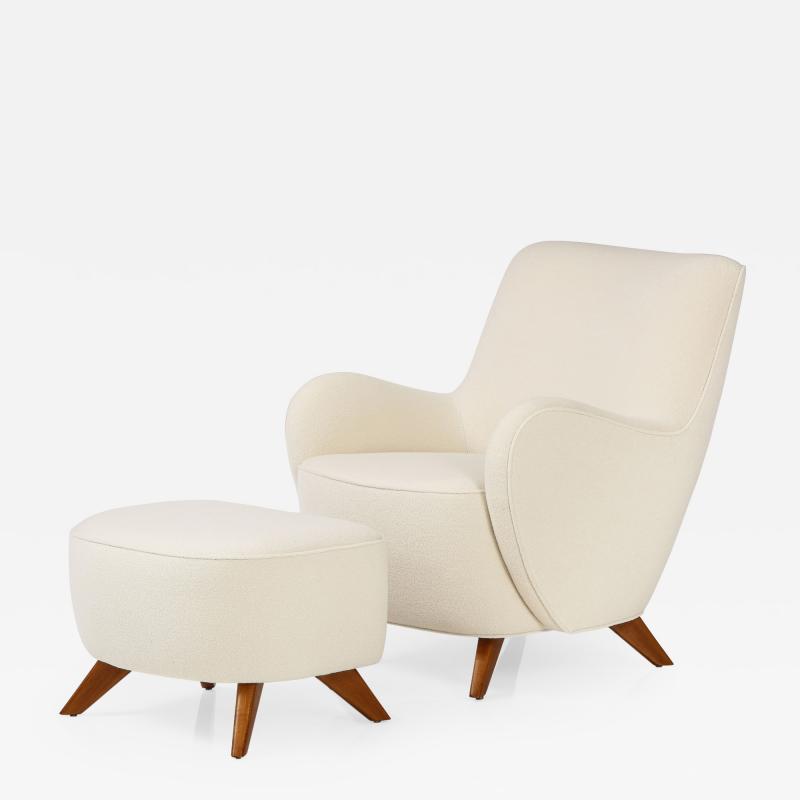 Vladimir Kagan Early Rare High Back Barrel Lounge Chair and Ottoman by Vladimir Kagan