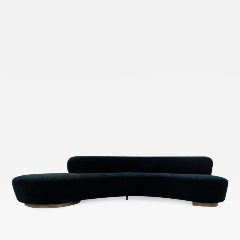 Vladimir Kagan Large Scale Serpentine Sofa in Navy Mohair by Vladimir Kagan