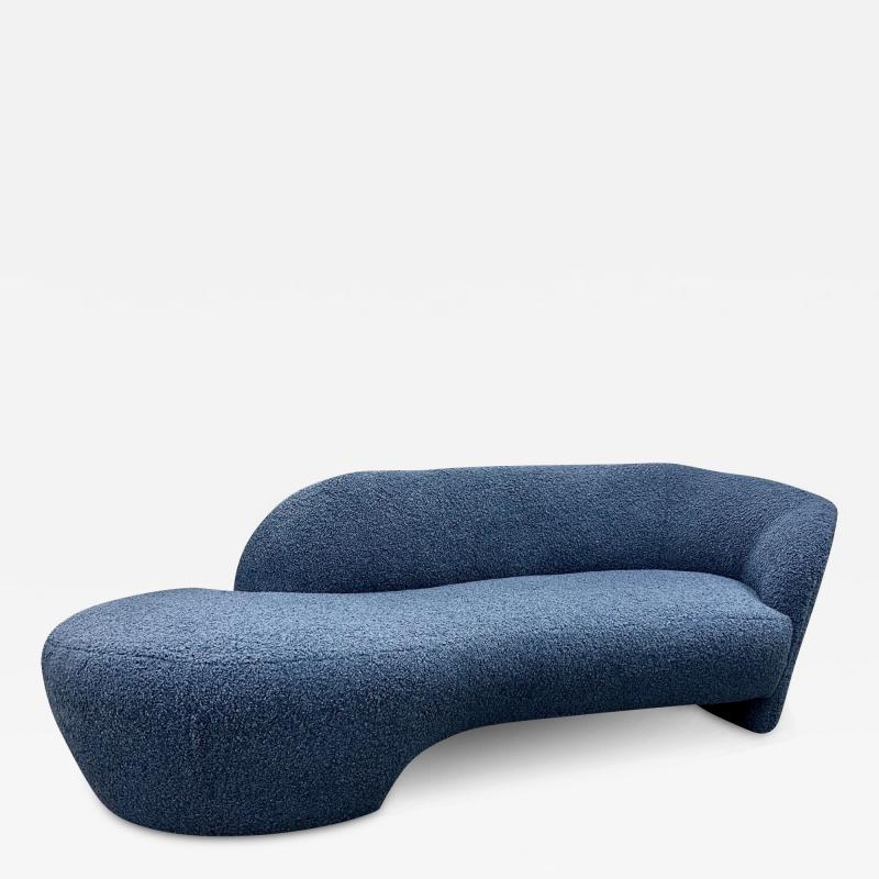 Vladimir Kagan Mid Century Modern Style Organic Form Kidney Shaped Cloud Sofa Blue Boucle