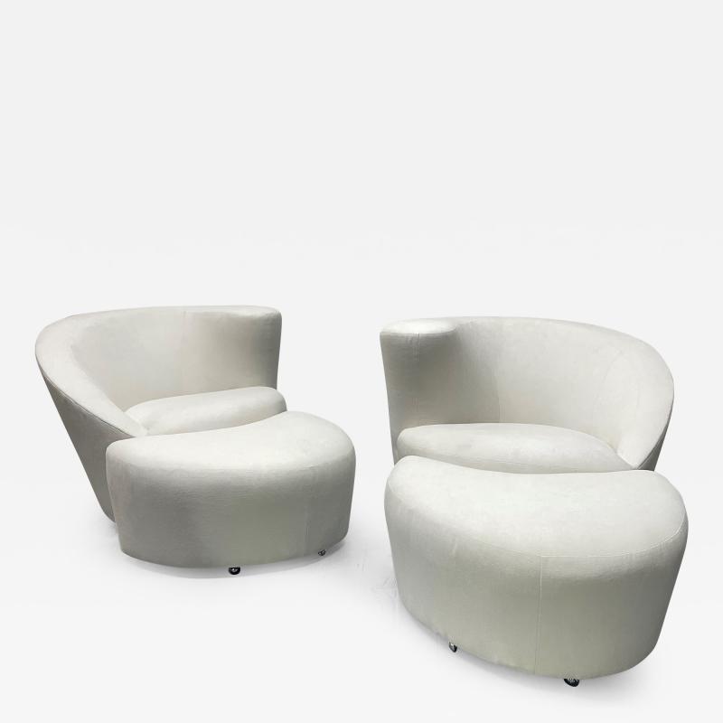 Vladimir Kagan Pair Nautilus Style Lounge Chairs with Matching Ottomans