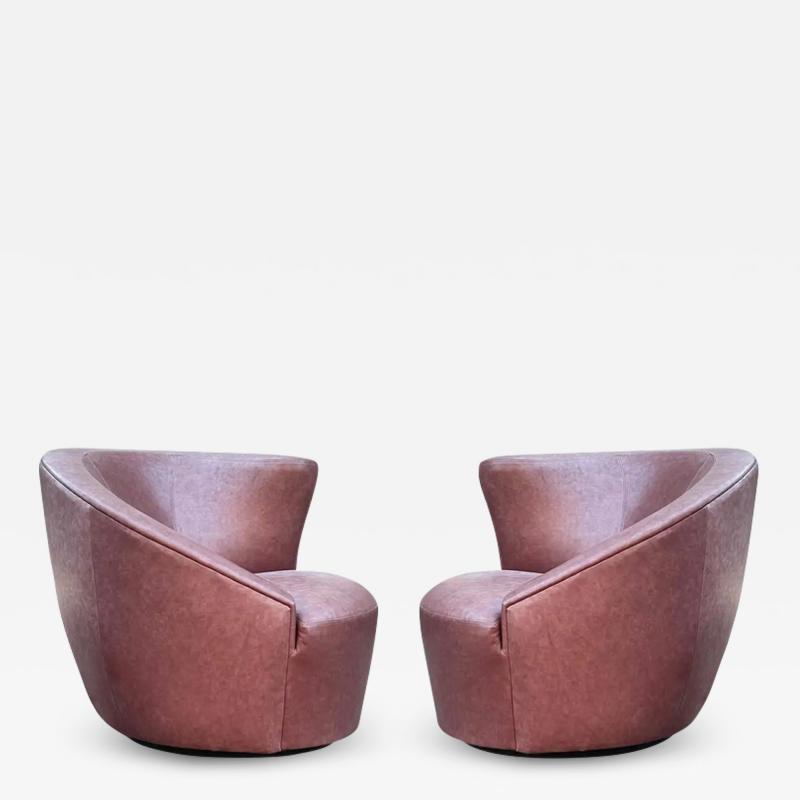 Vladimir Kagan Pair of Leather Mid Century Modern Swivel Lounge Chairs by Vladimir Kagan