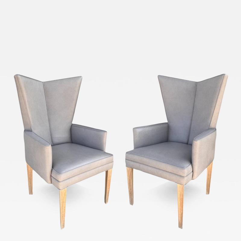 Vladimir Kagan Pair of Modern Vladimir Kagan Style Leather Wingback Chairs