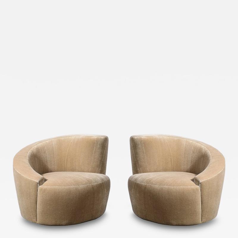 Vladimir Kagan Pair of Swiveling Nautilus Chairs by Vladimir Kagan in Luxe Camel Mohair