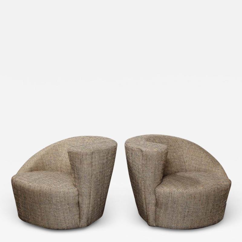 Vladimir Kagan Pair of Vintage Vladimir Kagan Style Swivel Chairs in Black and White Tweed