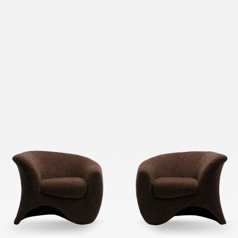 Vladimir Kagan Pair of Vladimir Kagan Hurricane Lounge Chairs in New Chocolate Brown Boucl 