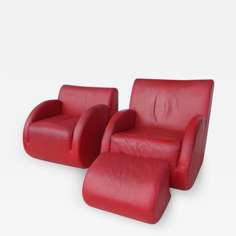 Vladimir Kagan Pair of Vladimir Kagan Rock Star His and Her Lounge Chairs and Ottoman