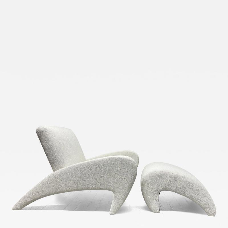 Vladimir Kagan Sculptural Lounge Chair with Matching Ottoman in Boucle