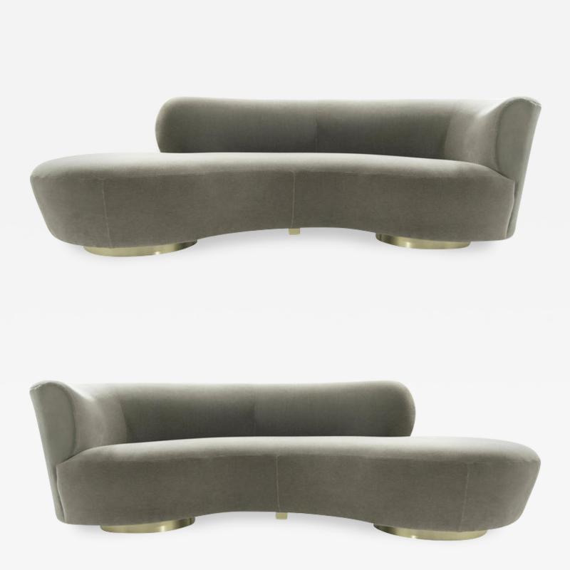 Vladimir Kagan Set of Opposing Serpentine Sofas in Grey Mohair by Vladimir Kagan