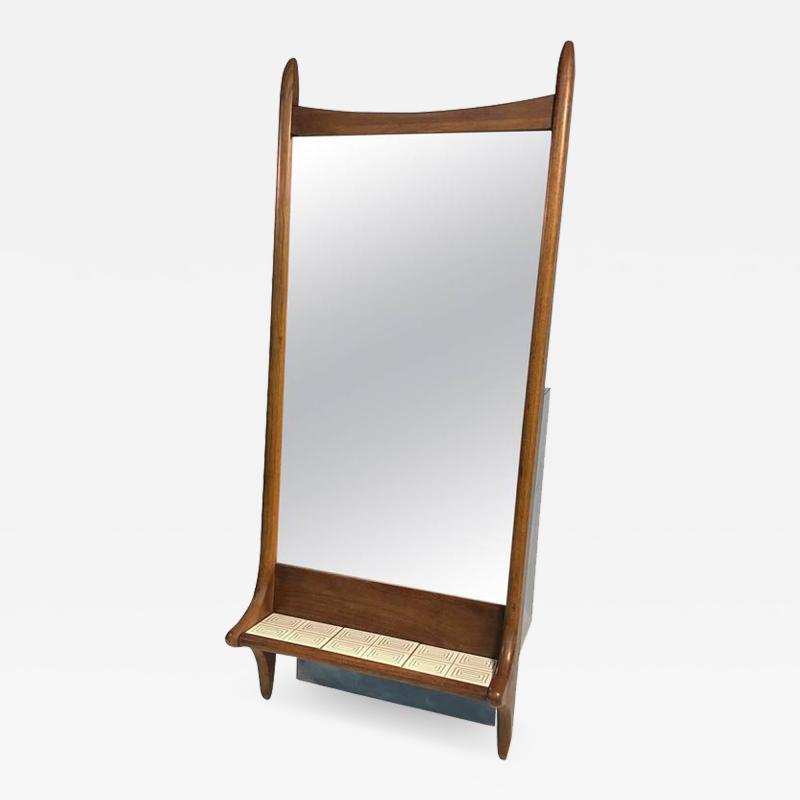 Vladimir Kagan VLADIMIR KAGAN STYLE SCULPTURAL MID CENTURY MODERN MIRROR WITH TILE SHELF
