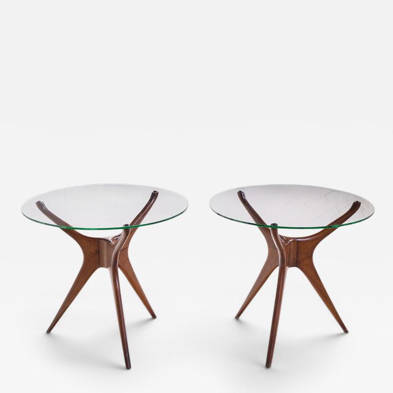 Vladimir Kagan Vladimir Kagan For Dreyfuss Walnut Tri Symmetric Sculptural Side Tables Pair