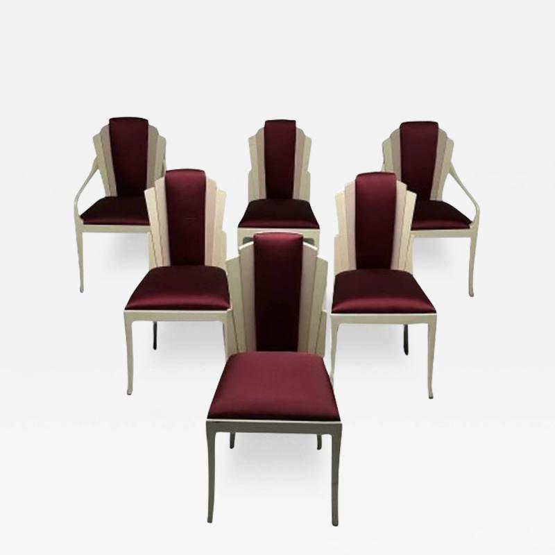 Vladimir Kagan Vladimir Kagan Mid Century Modern Six Eva Dining Chairs Lacquer Maroon Fabric