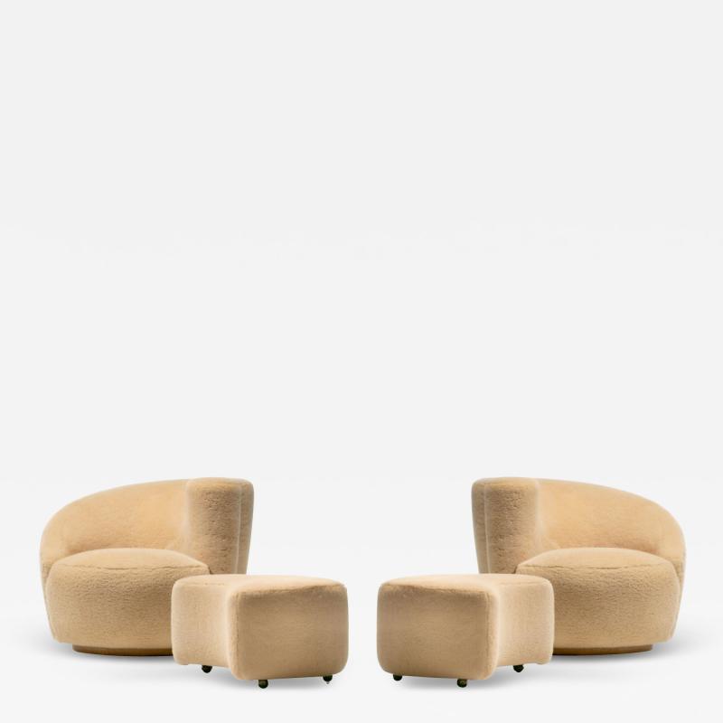Vladimir Kagan Vladimir Kagan Nautilus Swivel Chairs Ottomans in Butterscotch Shearling