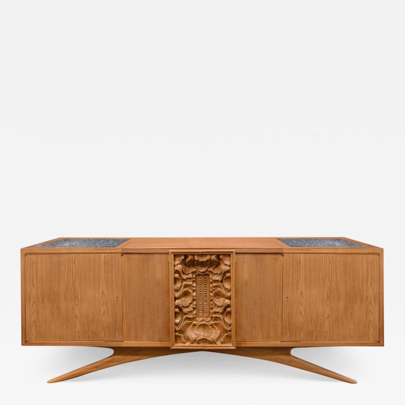 Vladimir Kagan Vladimir Kagan One of a Kind Credenza with Carved Center Panels 1940s Signed 