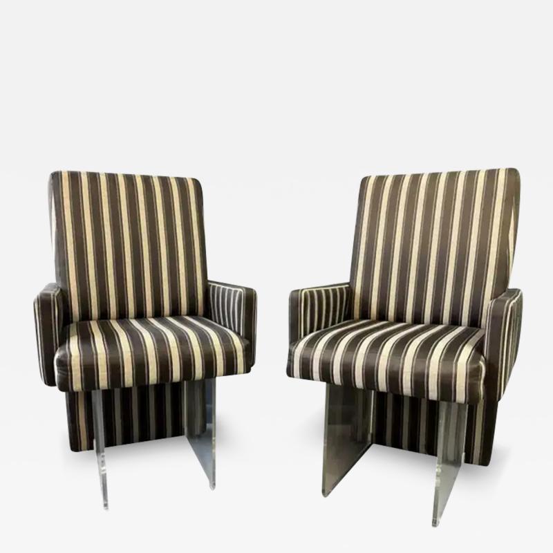Vladimir Kagan Vladimir Kagan Pair of Clos Dining Chairs with Arms and Lucite Legs Mid Century