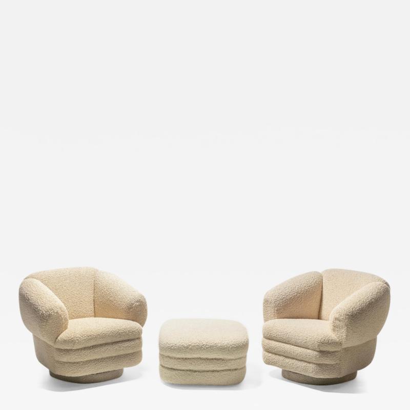 Vladimir Kagan Vladimir Kagan Post Modern Ivory Boucl Swivel Chairs Ottoman for Directional