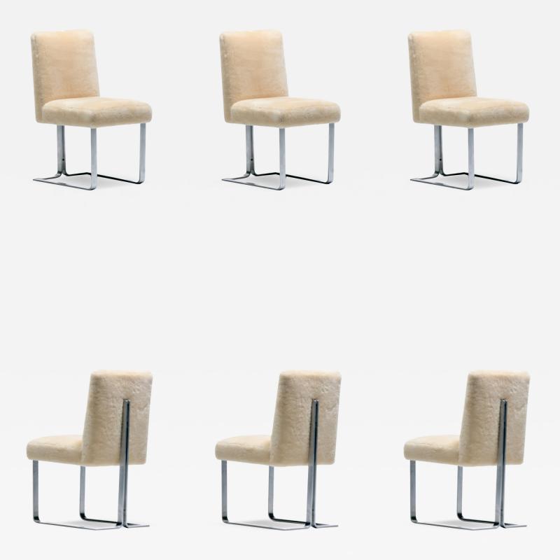 Vladimir Kagan Vladimir Kagan Set of 6 Brushed Aluminum Dining Chairs in New Beige Shearling