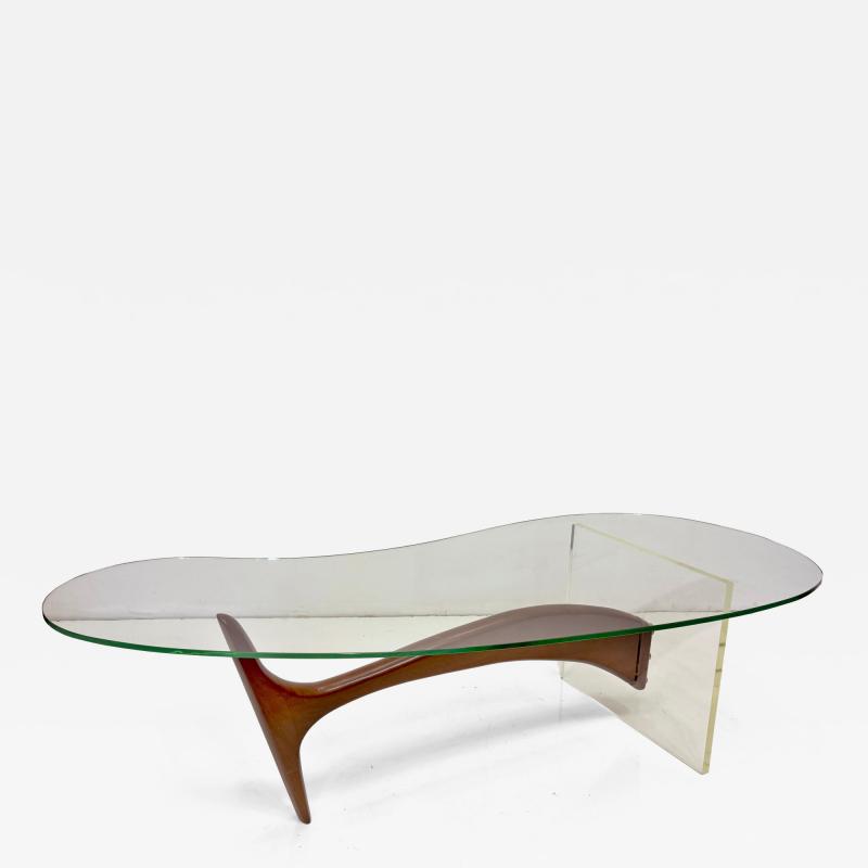 Vladimir Kagan Vladimir Kagan Style Kidney Shape lucite Walnut Coffee Table