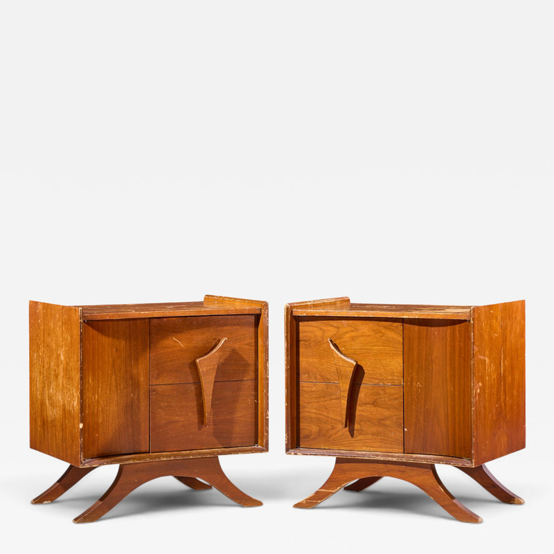 Vladimir Kagan Vladimir Kagan Style Mid Century Sculptural Walnut Nightstands Pair