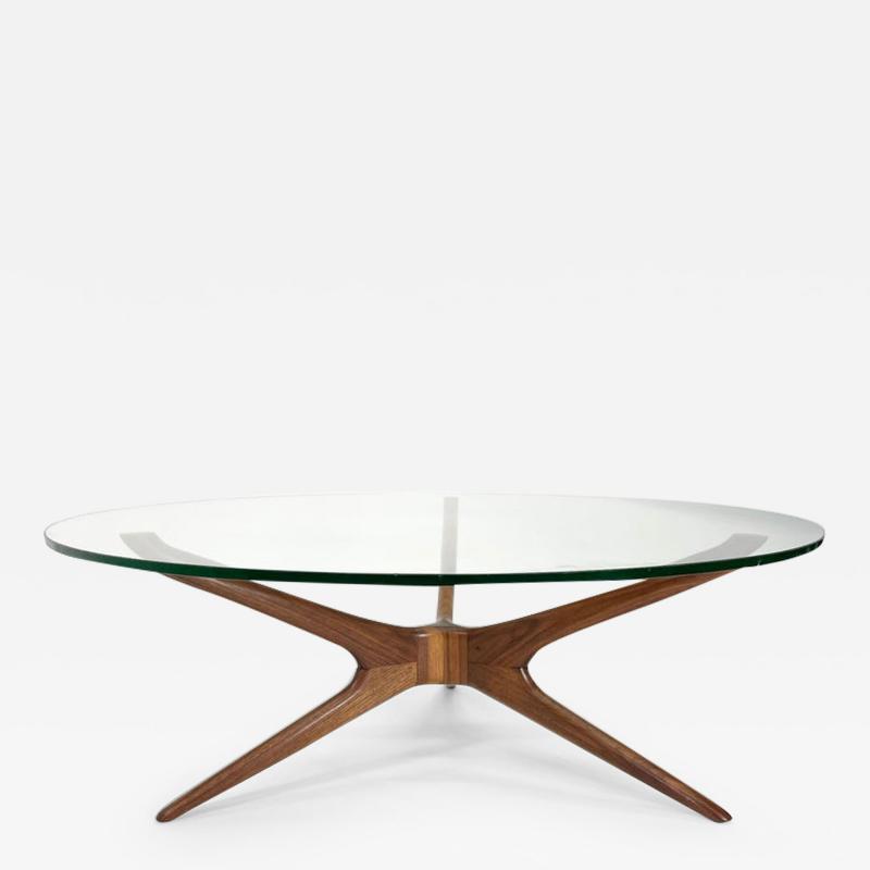 Vladimir Kagan Vladimir Kagan Tri Symmetric Coffee Table in Walnut with Glass Top