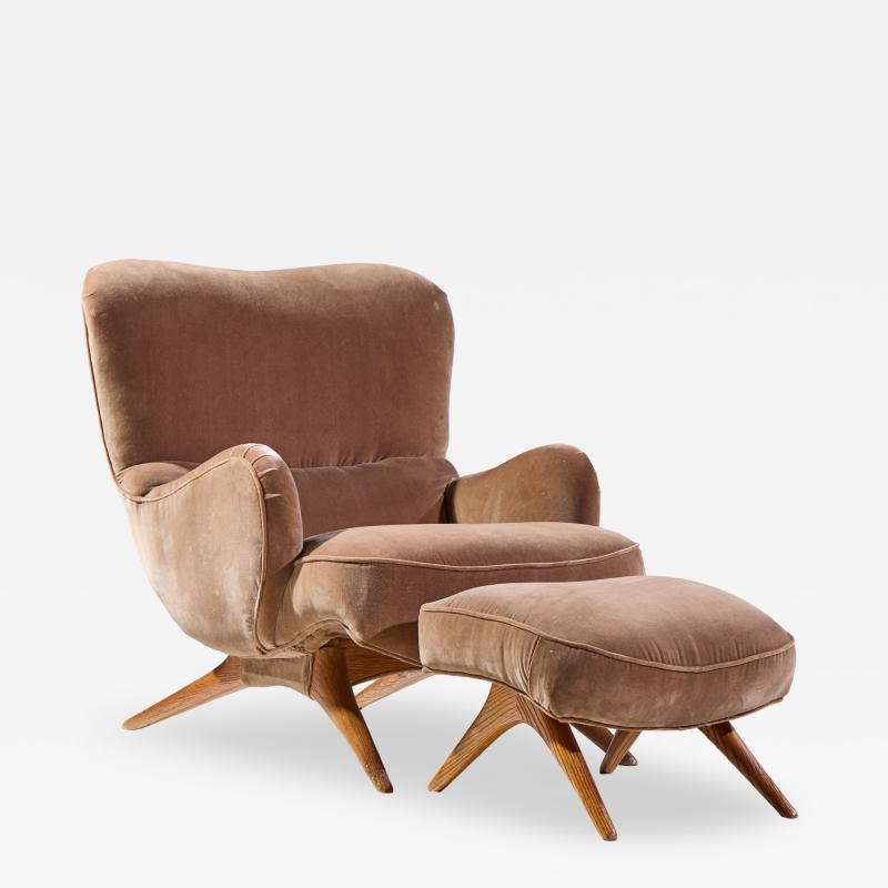 Vladimir Kagan Vladimir Kagan for Dreyfuss Mid Century Highback Barrel Lounge Chair and Ottoman