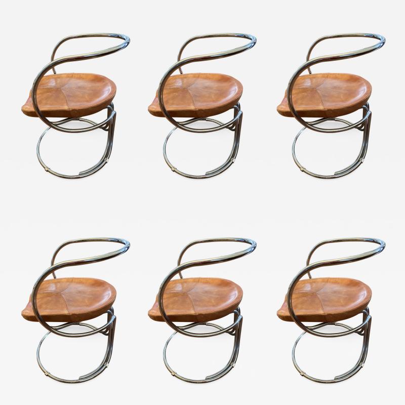 Vladimir Tatlin MODERNIST TUBULAR CHROME AND LEATHER ITALIAN DINING CHAIRS