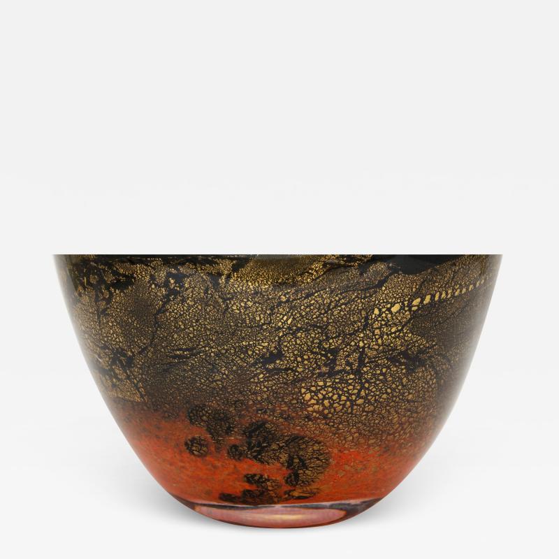 Volcanic Red and Black Terre Des Arts Handblown Glass Bowl