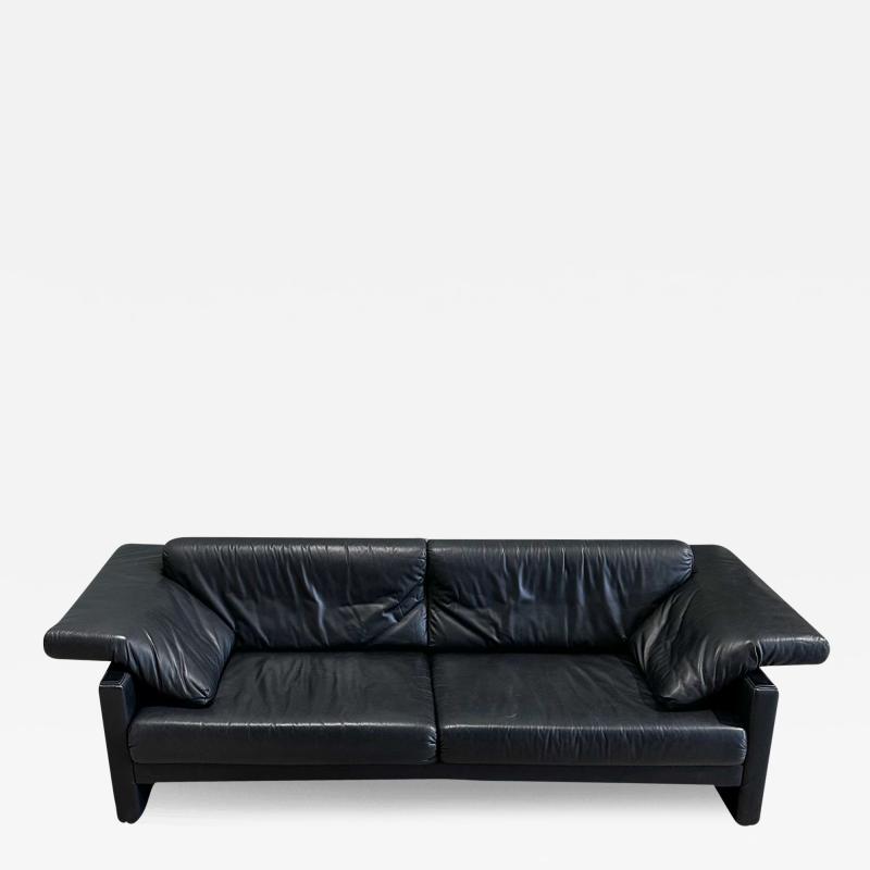 W K Wohnen Post Modern Black Leather Sofa Germany 1980