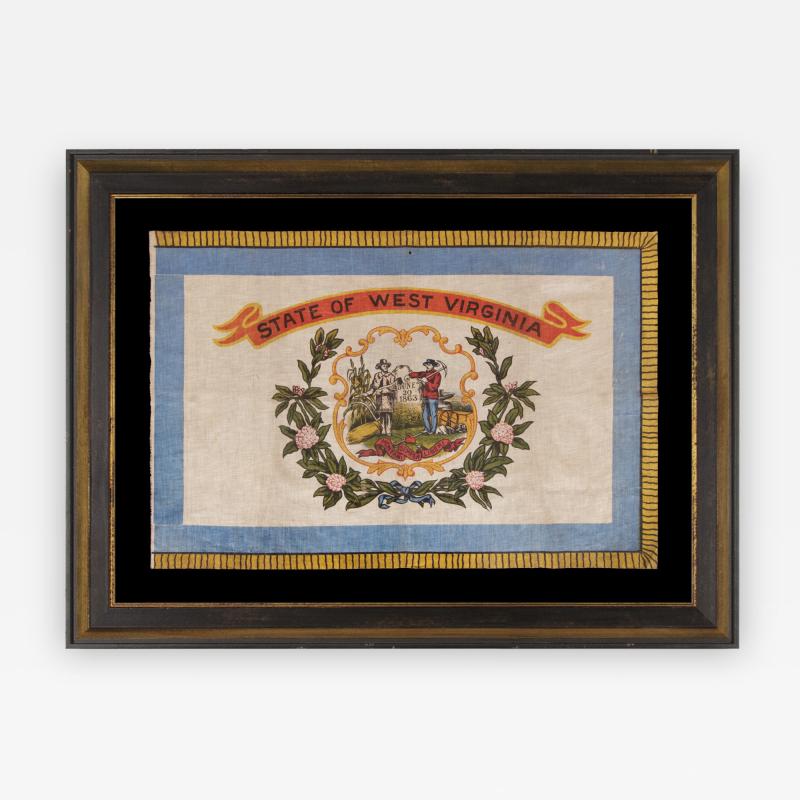 WEST VIRGINIA STATE PARADE FLAG ON GLAZED COTTON CA 1929