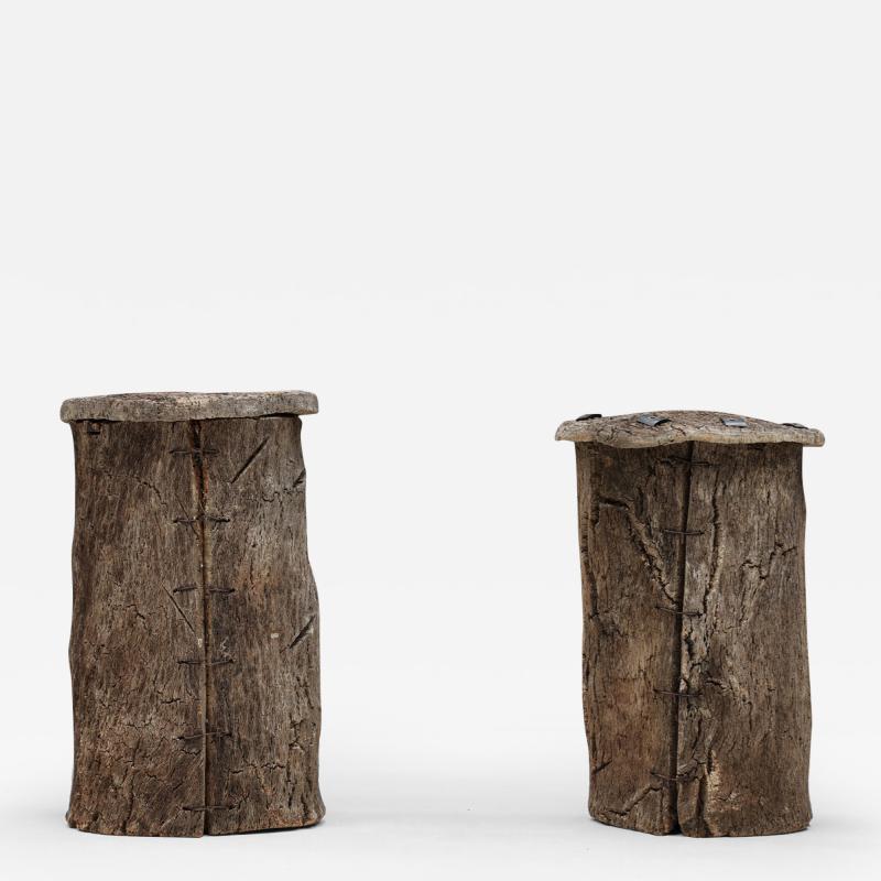 Wabi Sabi Pair of Bee Hive Stools 19th Century