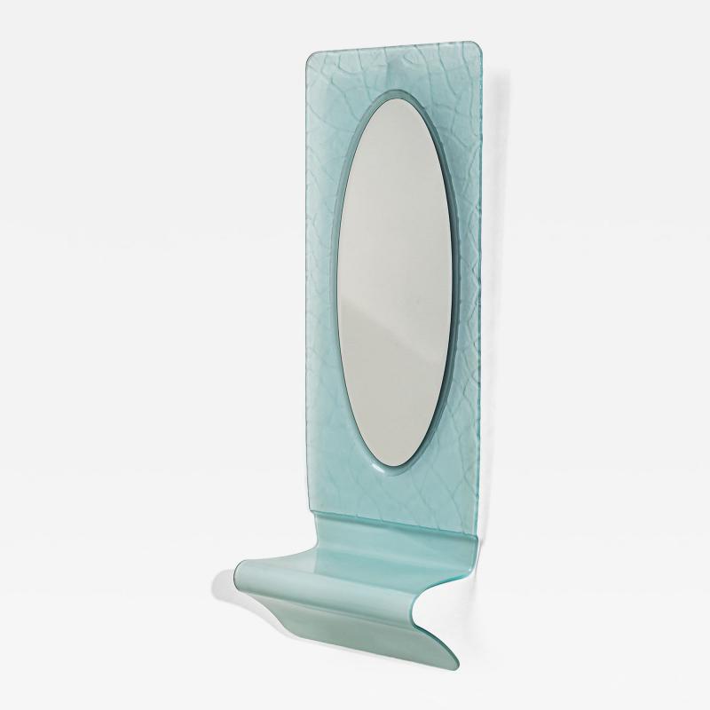Wall Mirror with Console in Blue Glass Italy Mid 20th Century