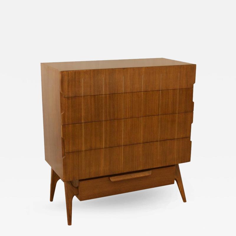 Walnut Chest of Drawers with Brass Inlay