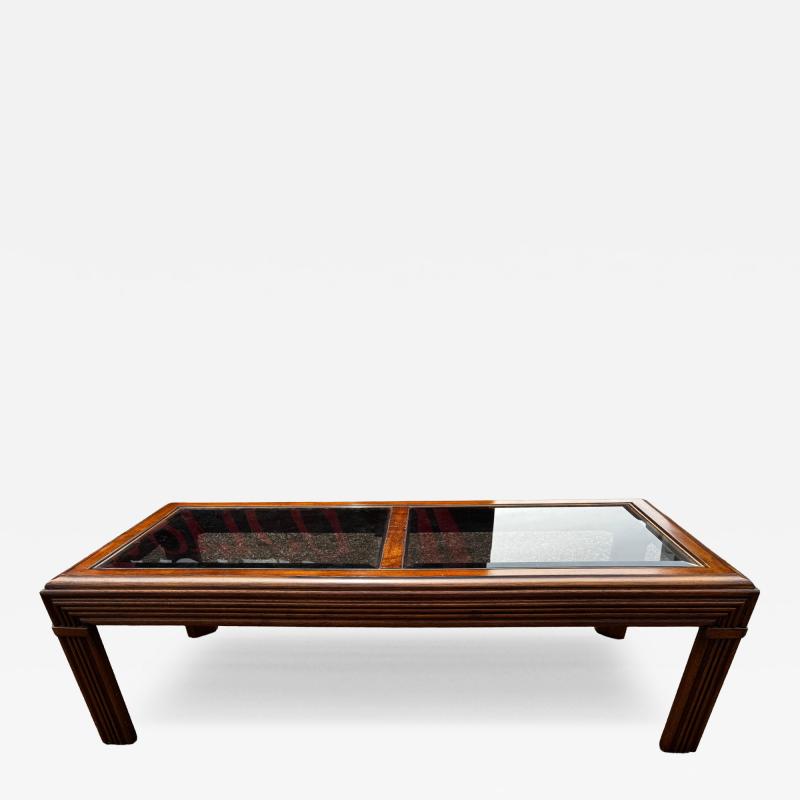 Walnut Pencil Reed Beveled Glass Top Coffee Table