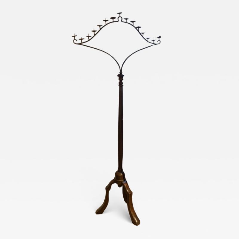 Walnut and Iron Floor Candelabra