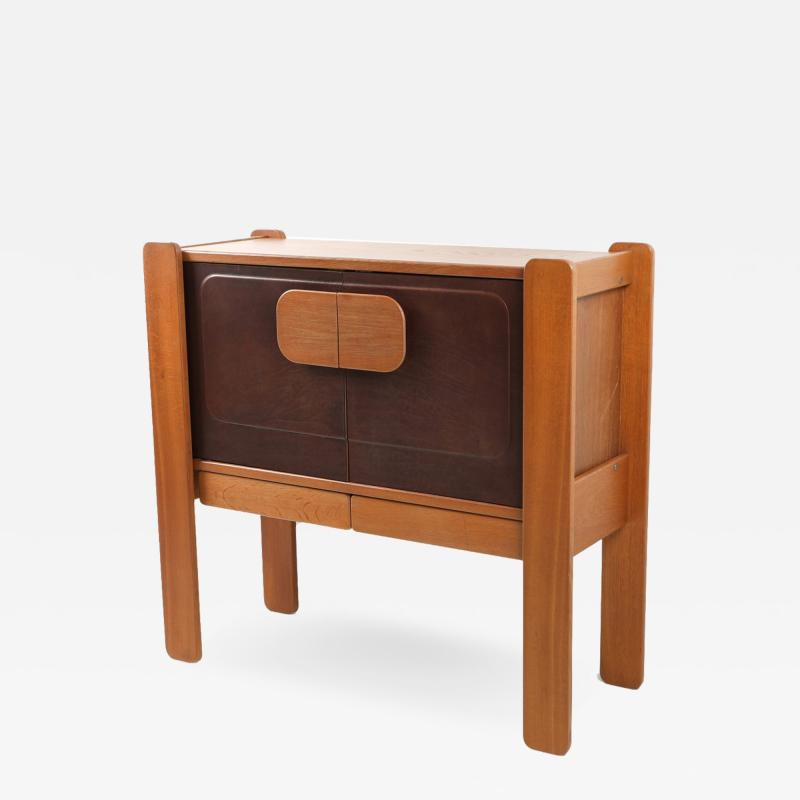 Walnut and Leather Postmodern Cabinet 1970s