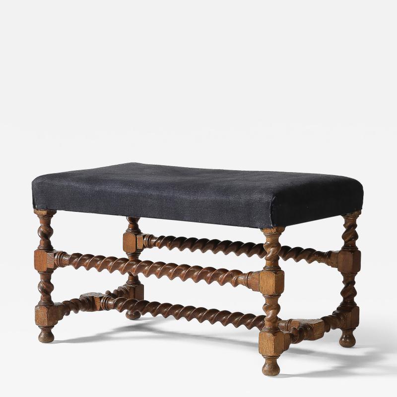 Walnut and Linen Barley Twist Bench