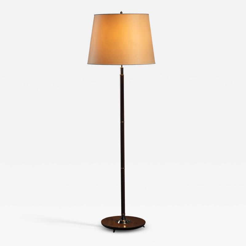 Walnut with faux leather and brass floor lamp Austria