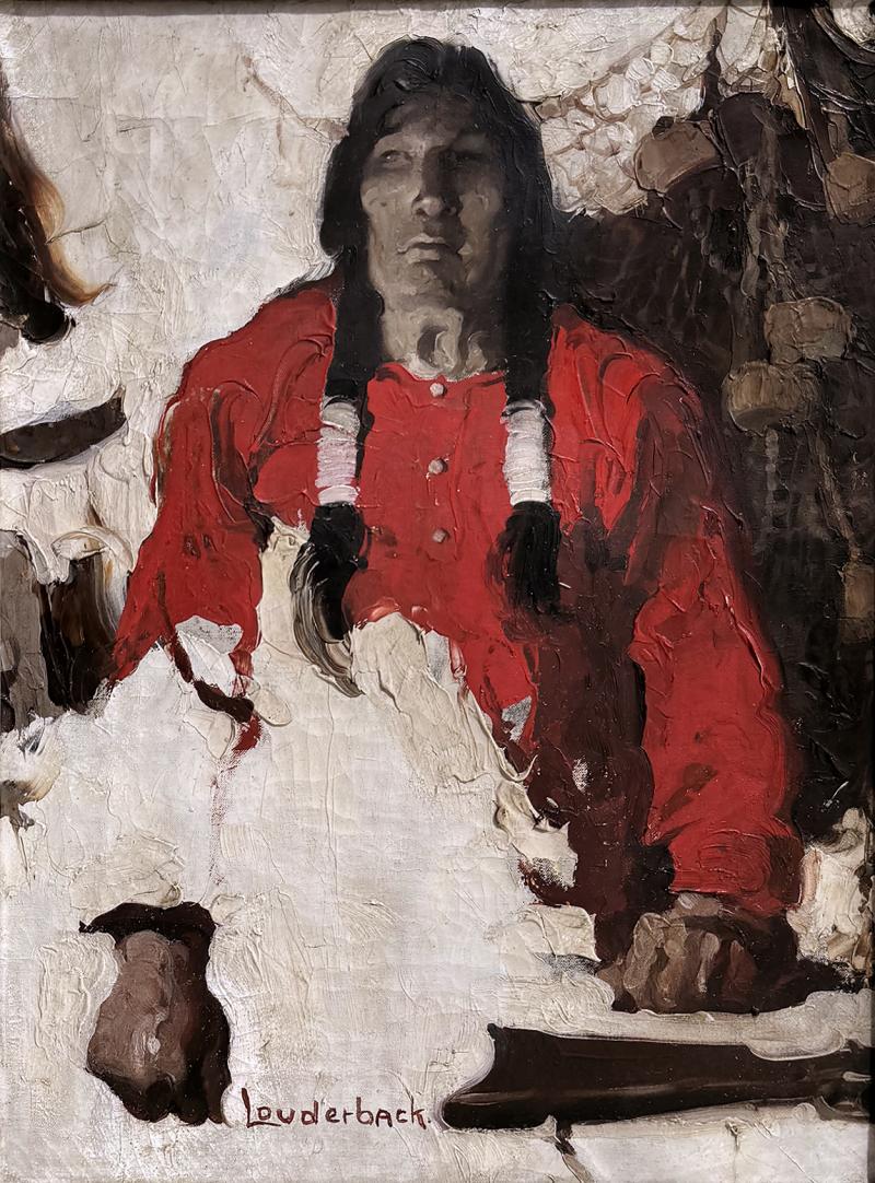 Walt Louderback Portrait of an Indian with Rifle Post Impressionist Oil on Canvas