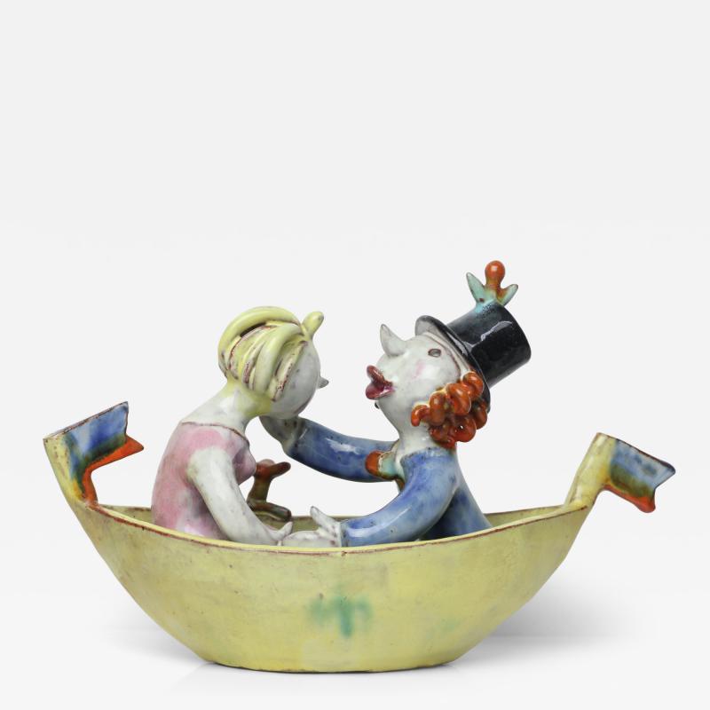 Walter Bosse Antique Ceramic Boat Trip by Walter Bosse for Goldscheider Austria 1928