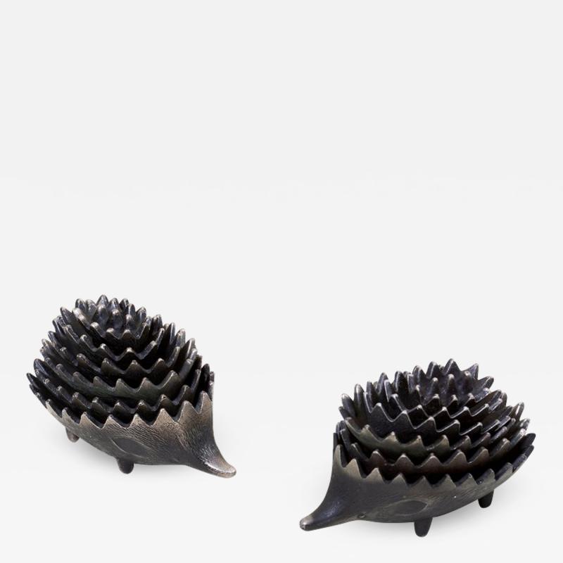 Walter Bosse Pair of Stackable Hedgehog Ashtrays Attributed to Walter Bosse Signed