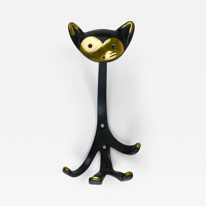 Walter Bosse Walter Bosse Cat Zoo Brass Animal Wall Hook by Herta Baller Austria 1950s