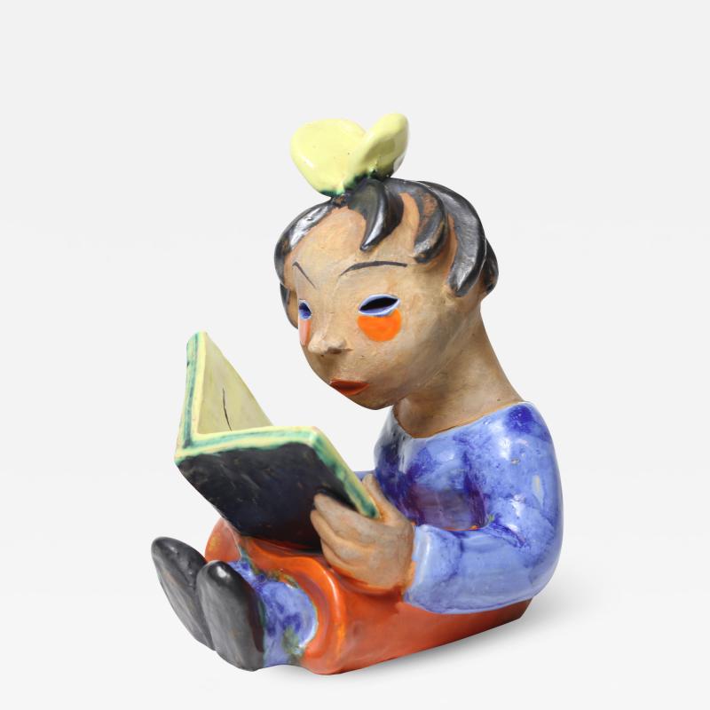 Walter Bosse Walter Bosse Ceramic Sculpture of Girl Reading a Book 1925 Kufstein Austria