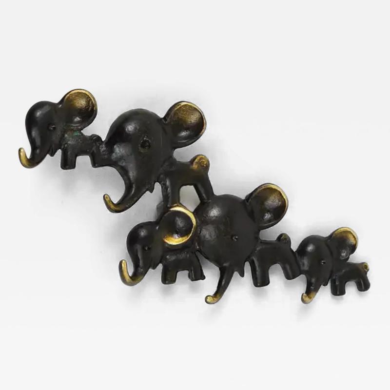 Walter Bosse Walter Bosse Elephants Brass Key Hanger by Herta Baller Austria 1950s