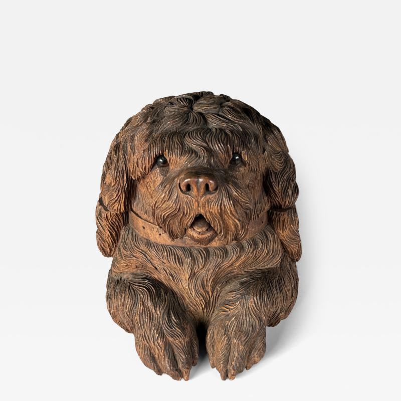 Walter Mader Black Forest Hand Carved Dog Head Tobacco Jar in the manner of Walter Mader