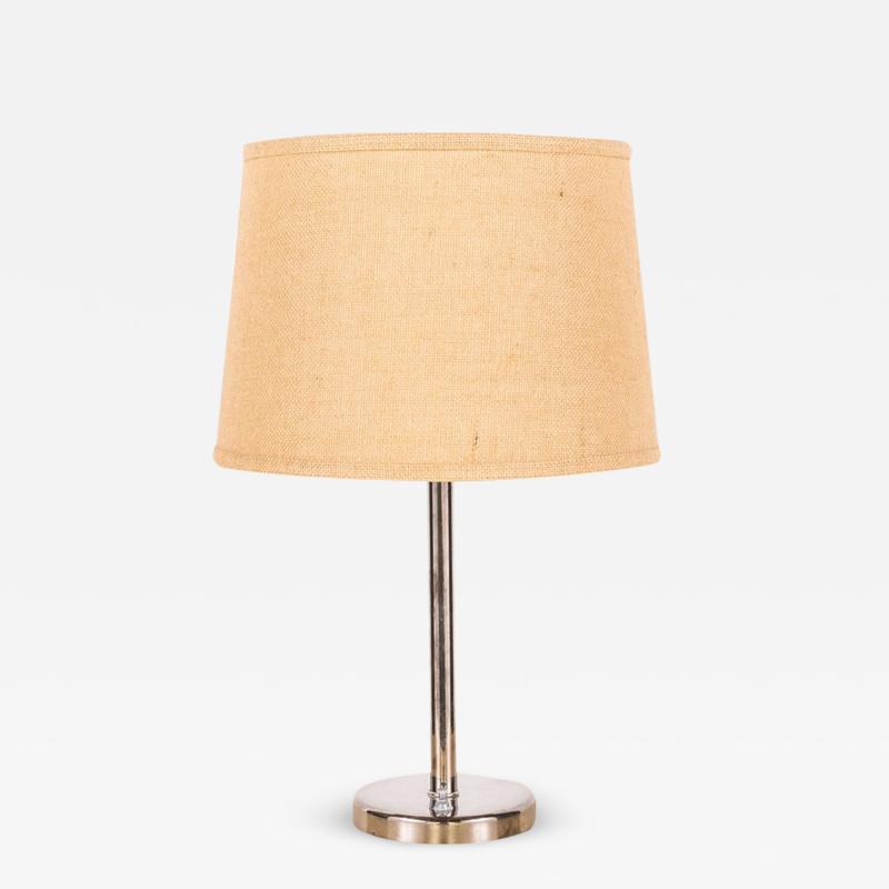 Walter Von Nessen Chrome Lamp With Burlap Shade by Nessen Lighting